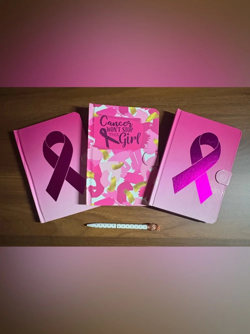 Pink Breast Cancer Support Ribbon Journals with Decorative Pen nwot
